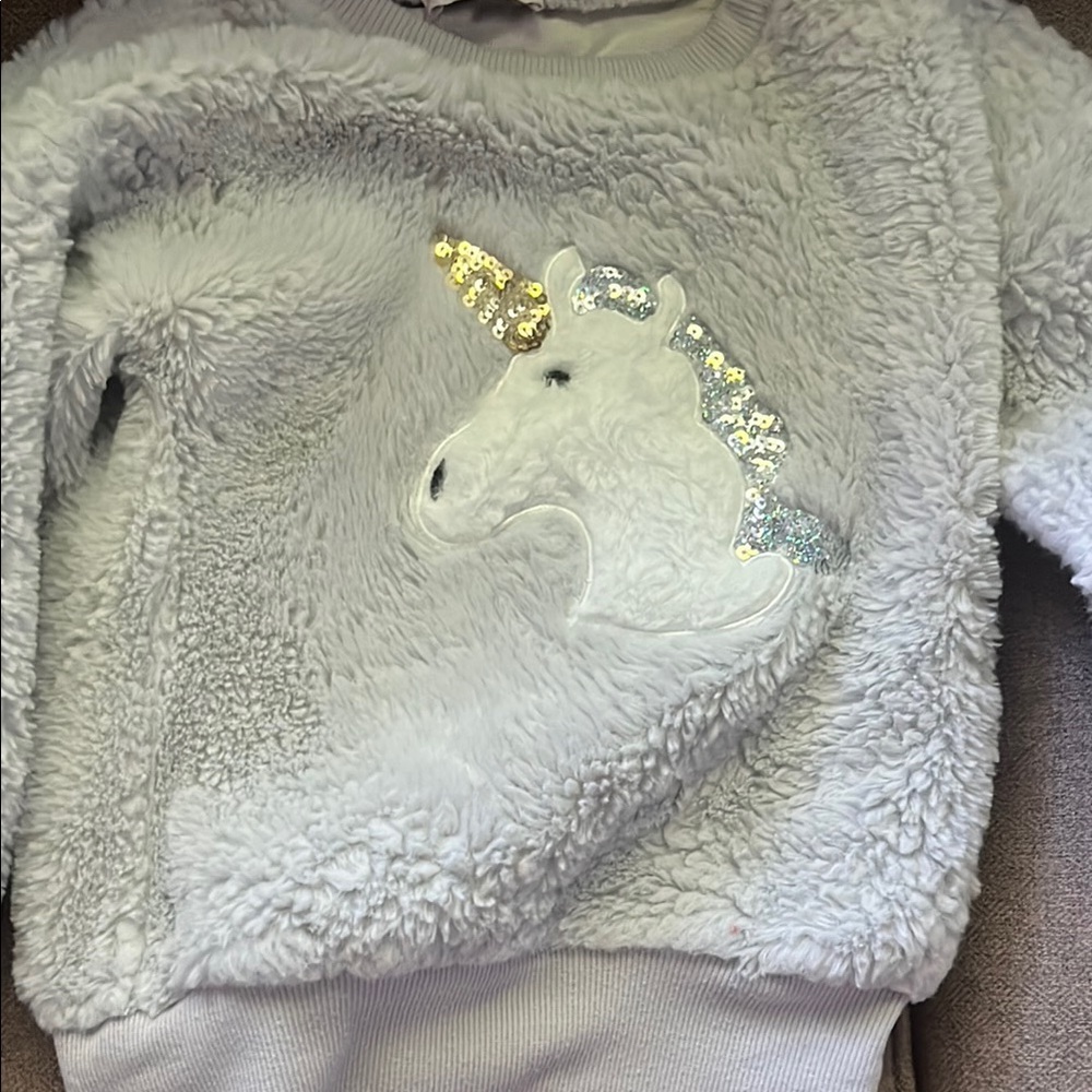 Gray Unicorn Embroidered Sherpa Hoodie
